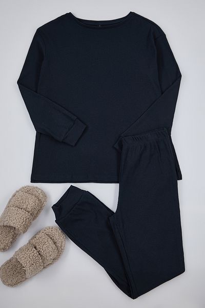 Trendyol Collection Bavlněný pyžamový set se šňůrkou v námořnické modré - Wide Fit Thmaw21pt0688