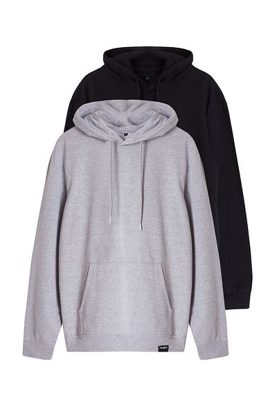 Trendyol Collection Μαύρο και γκρι Πακέτο 2 - Φούτερ Fleece με κουκούλα κανονικής κοπής TMNAW24sw00000