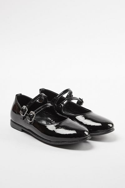 TRENDYOL SHOES Schwarze Mary Jane-Ballerinas aus Lackleder mit doppeltem Riemen für große Mädchen – TAKAW25BE00011
