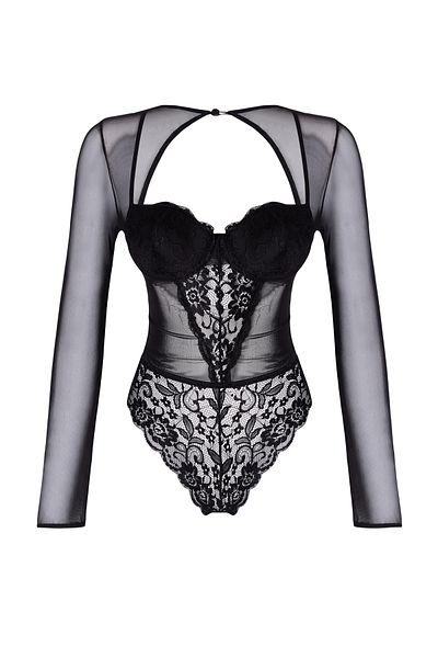 Trendyol Collection Gestrickter Body mit schwarzem Spitzenausschnitt/Fensterdetail THMAW25BD00003