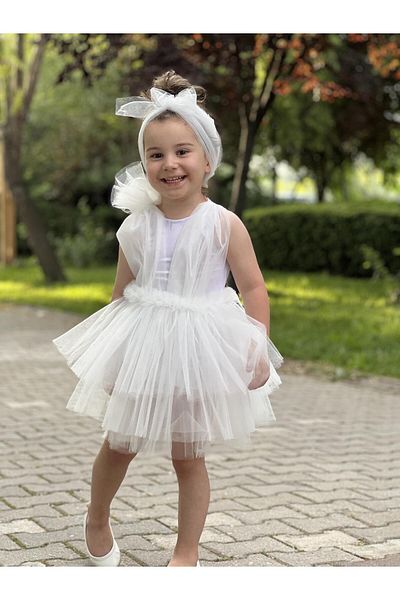 meqlife Φόρεμα για πάρτι για κορίτσια White Layd - Στολή γενεθλίων