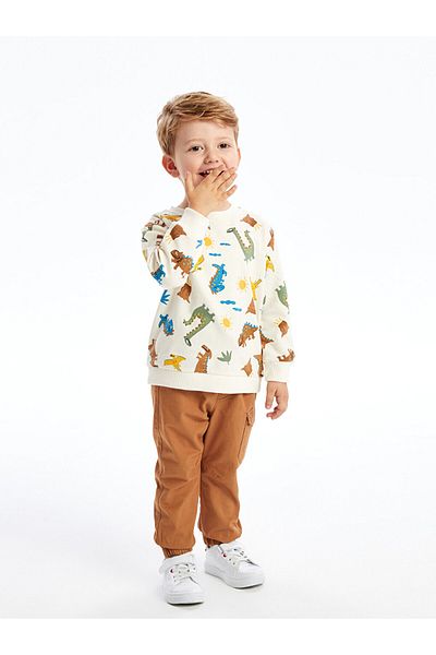 LC Waikiki Crew Neck Printed Sweatshirt and Trousers for Baby Boy - Set of 2
