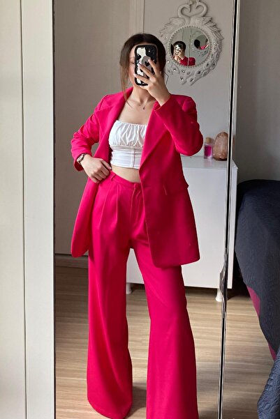 meqlife Fuchsia Spanish Leg Blazer and Trousers Set