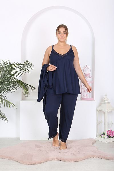 XL Modam Large Size Navy Blue 3-piece Pajama Set with Sabak