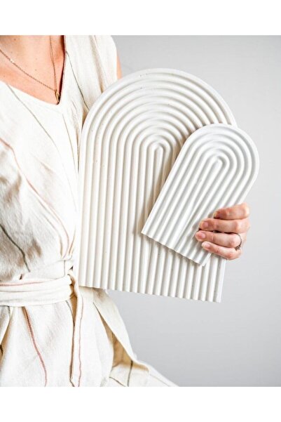 LALEZEN HOME 2li Beyaz Sunum Tepsi Kemer Dekoratif Tepsi