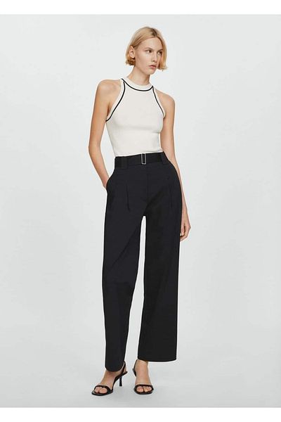 MANGO Woman Flared Belted pants
