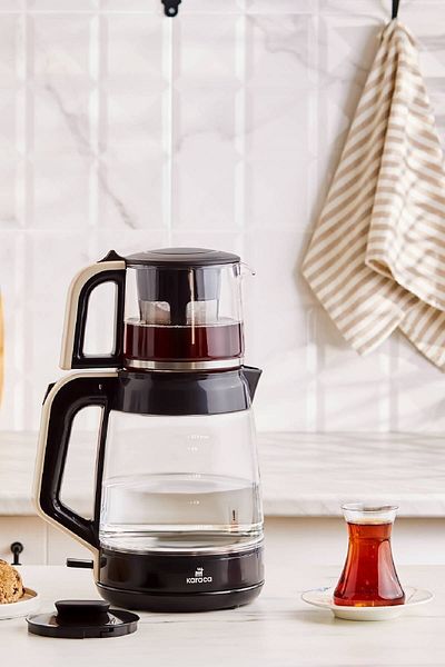 Karaca Glass Tea Xl 2 In 1 Glass Kettle & Tea Maker Cream