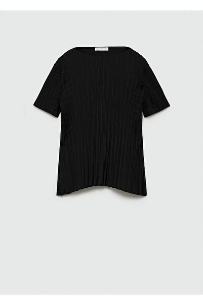 MANGO Woman Κοντομάνικο πλισέ μπλουζάκι