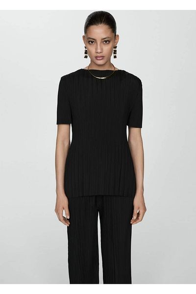 MANGO Woman Short-Sleeved Pleated T-Shirt