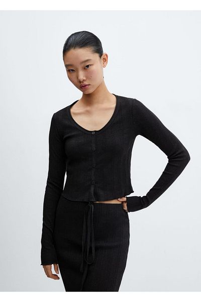 MANGO Woman Jewel Buttoned Striped Cardigan