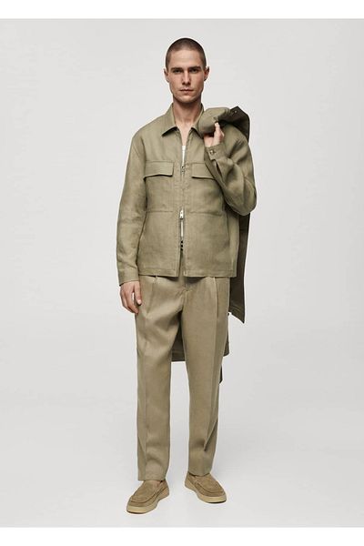 MANGO Man 100% linen regular fit trousers