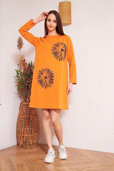 Darlin Moda Orange Printed Women's Tunic - Button Detailed, Dm60346