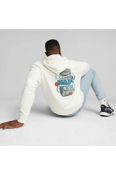 Puma Ανδρική κουκούλα με κουκούλα εκρού Downtown Graphic Hoodie
