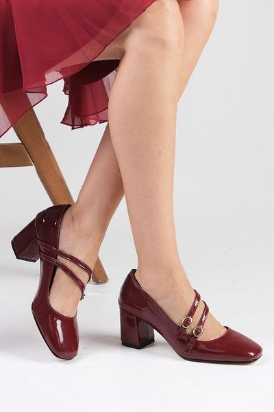 Mio Gusto Beatrice Claret Red Patent Leather - Blunt Toe Women's Heeled Shoes