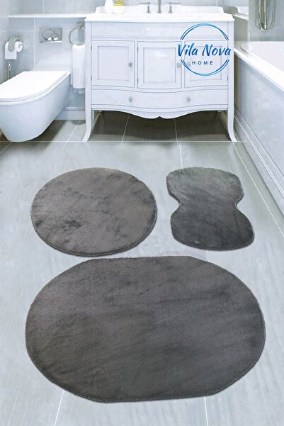Vila Nova Home Set de scaune de toaletă cu 3 bucăți antracit oval de pluș moa...