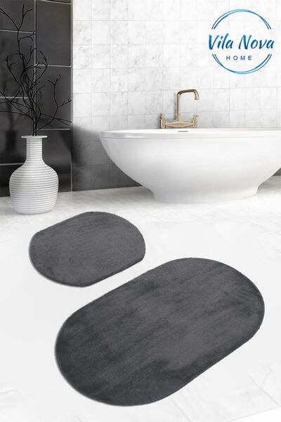 Vila Nova Home Set de 2 covoare de baie antracit ovale de culoare solidă din ...