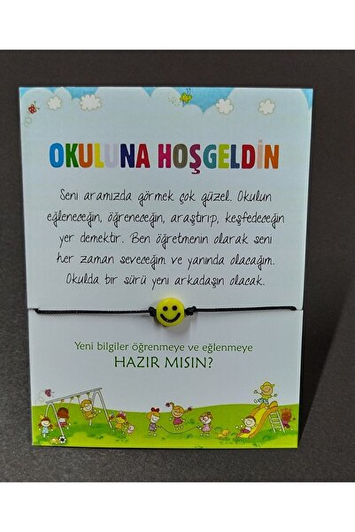 sandal hediyelik Okula, Sınıfına Hoşgeldin Hediyesi Ipli Gülen Yüzlü Bileklik...