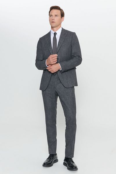 ALTINYILDIZ CLASSICS Men's Anthracite Slim Fit - Patterned Swallow Collar Double Trouser Suit
