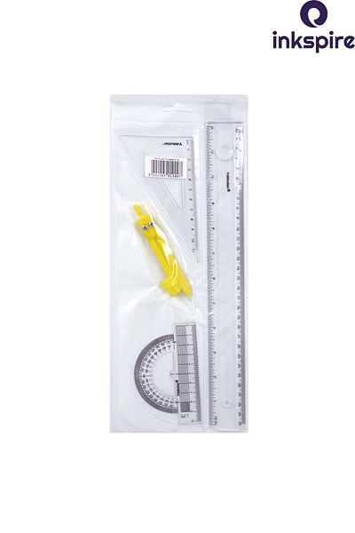 inkspire 30 cm Pergel Miter Protractor - Transparent Drawing Set, Student Ruler