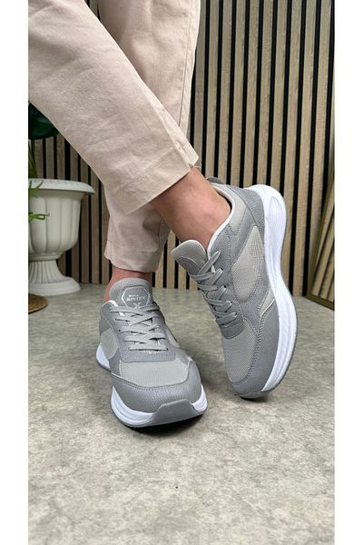 İmerShoes Pantofi de sport pentru mers pe jos, cu talpă groasă, cu șireturi, cu plasă gri gheață, respirabili, 8011