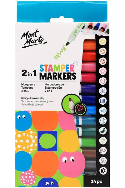 Mont Marte 14 Pieces 2 in 1 Stamp and Felt Pen Set