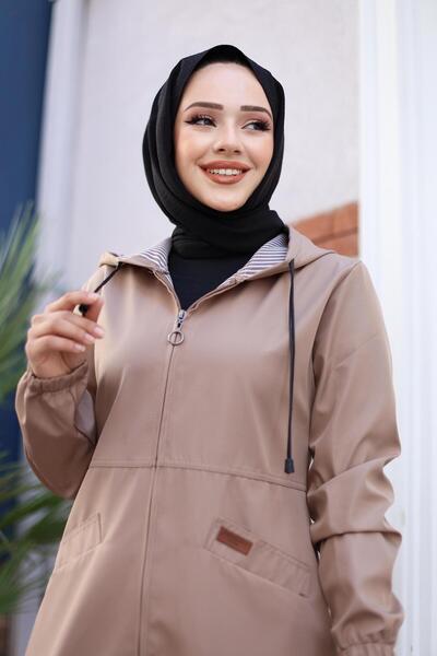 HARMAN BUTİK Women's Zipper Detailed Cap with Hood and Pocket