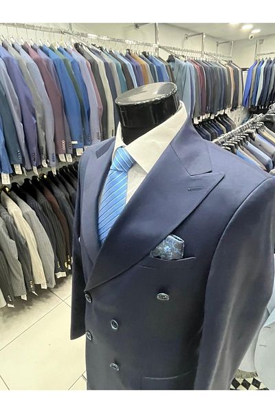 MASSARO Men's Double Breasted Flafil Suit - 100% Wool, 100% Quality