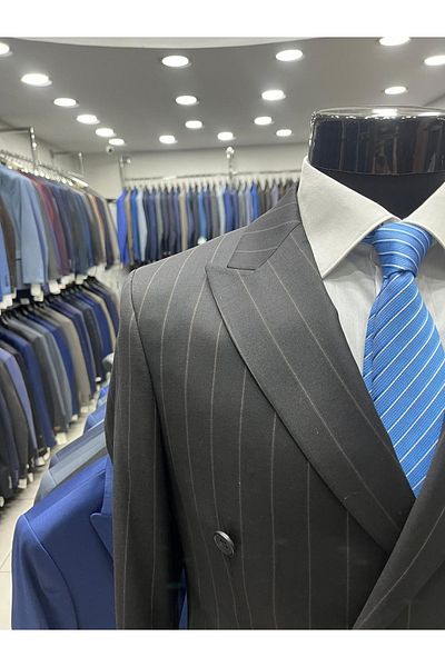 MASSARO Men's Double Breasted Flafil Suit - 100% Wool, 100% Quality
