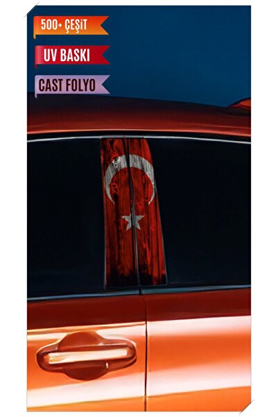 YENİ CREATİVE Araç Kapı Direk Kaplama Folyosu Türkiye Desenli (Sağ Sol Takım) (2 Adet) - 22x50 Cm