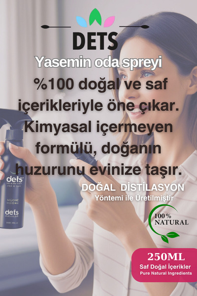 Dets Yasemin Oda ve Çamaşır Spreyi 250ml - Ferahlatıcı, Sakinleştirici ve %100 Doğal Koku