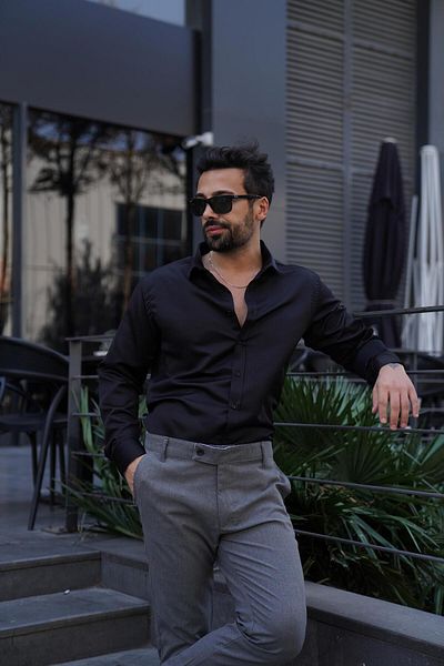 SCSARVİN Black Slim Fit Classic Shirt