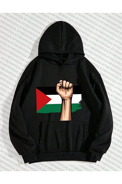 aynewmoda Palestine Flag Printed Crew Neck Unisex Oversize Sweatshirt