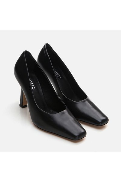Hotiç Black Genuine Leather - Thick Heeled Women's Shoes