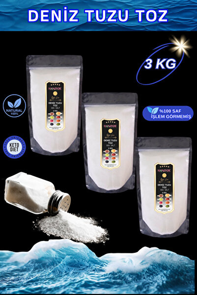 Hanzade Bitkisel Saf Deniz Tuzu Toz Öğütülmüş İyot İlavesiz 1 Kg x 3 Adet