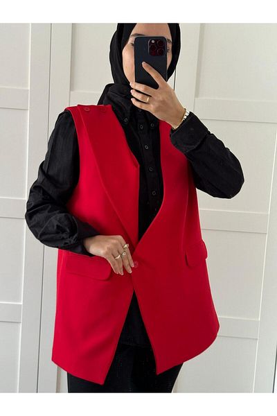 meqlife Asymmetric cut 2 different models jacket Red