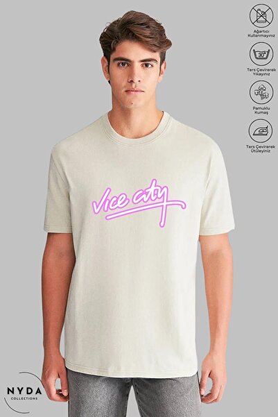 Nyda Collections Vice City unisex pamučna majica sa širokim krojem - okrugli ...