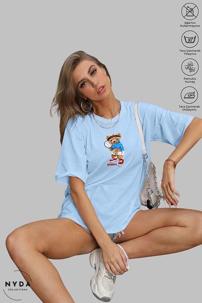 Nyda Collections Унисекс памучна тениска с щампа Sportsman Teddy - кръгло деколте, къс ръкав