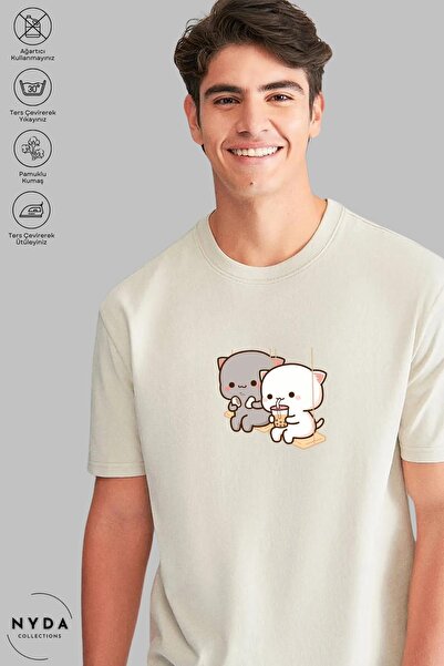 Nyda Collections Tricou oversize unisex din bumbac - decolteu, imprimeu leagă...