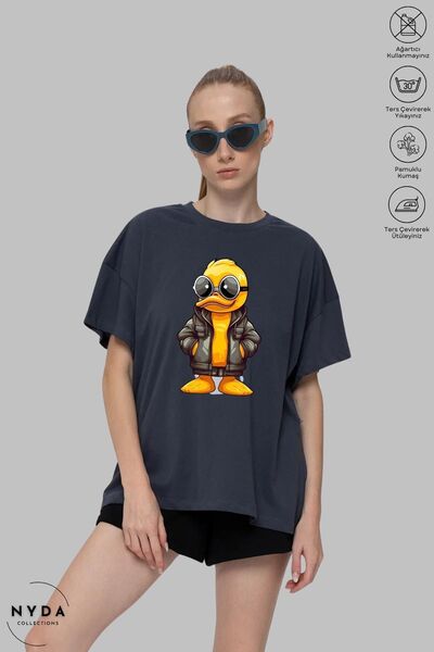 Nyda Collections Unisex pamučna majica sa širokim izrezom i printom patke