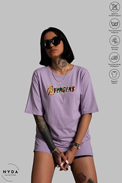 Nyda Collections Marvel Avengers Надрукована унісекс-футболка з бавовни оверс...