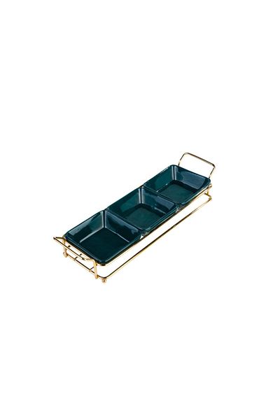 Karaca Sarah 3-Piece Gold-Green Plate Treats