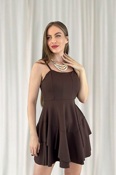 ALFUDO Moda Collection Prenses Model Askılı Kahve Elbise