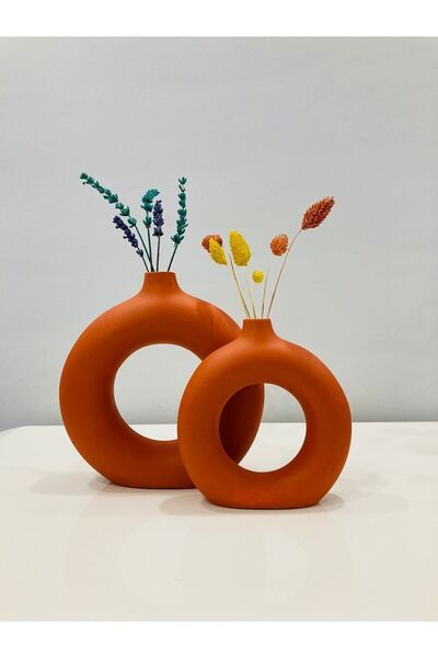 KG HOME Halka Vazo Bohem Ikili Set Kremit Rengi