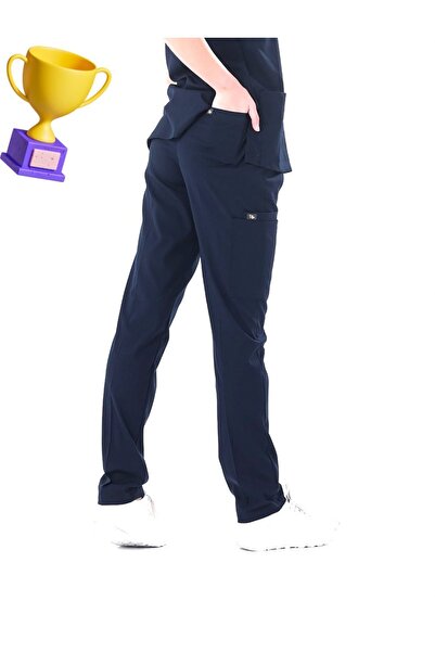 EGEUNIFORM بنطال ليكرا مرن باللون الأزرق الداكن - أربطة موحدة للطبيب