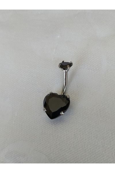 AyçaSilver ثقب البطن من حجر الزركون الأسود الجراحي من الفولاذ