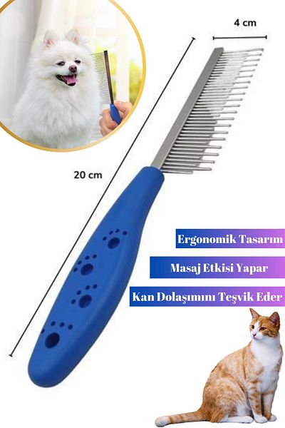Hane Dostu Cat and Dog Brush with Metal Teeth Hair Lightening Massage Effect