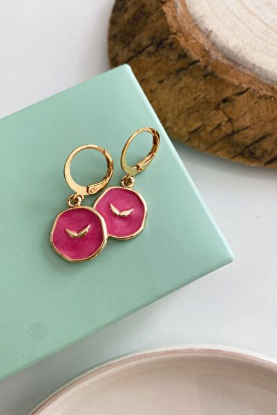 Dora Accessories Pembe Mineli Minimal Kanat Küpe