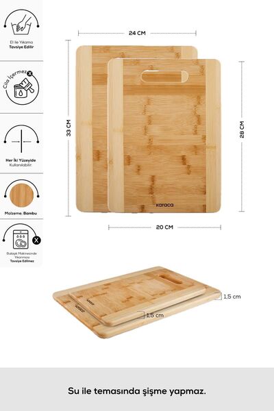 Karaca Lowell Bamboo 2-Piece Pro Cutting Board 28/33 cm