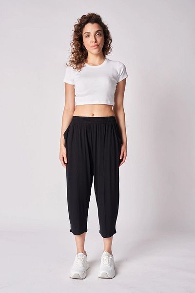 defys Women's Elastic Waist Stitching Detailed Baggy Trousers