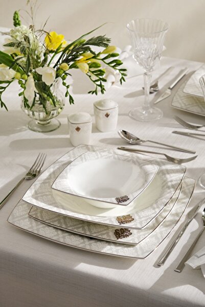 Karaca Fine Pearl Ralya 62 Parça 12 Kişilik Yemek Takımı Kare